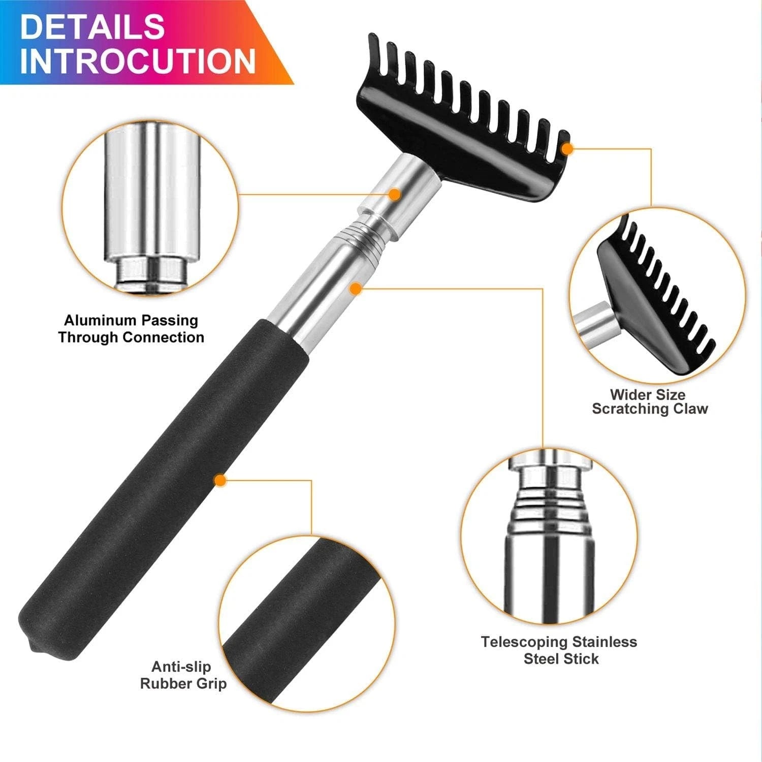 Oversized Portable Extendable Back Scratcher Upgraded Metal Stainless Steel T...
