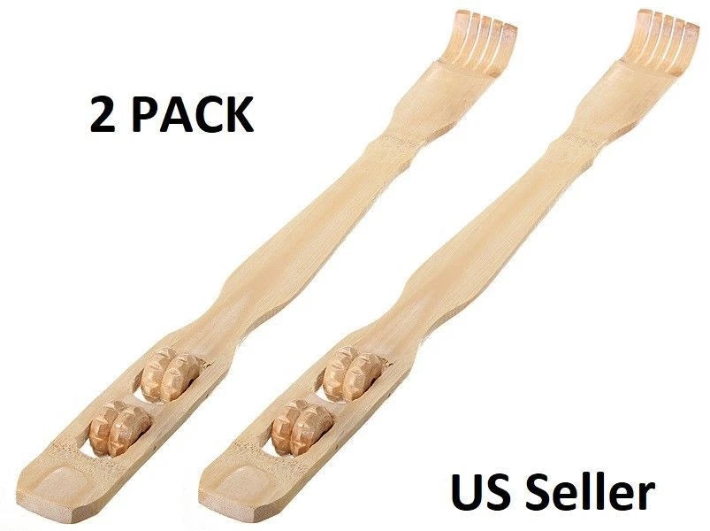 2-Pack  BAMBOO BACK SCRATCHER - 2 MASSAGING ROLLERS