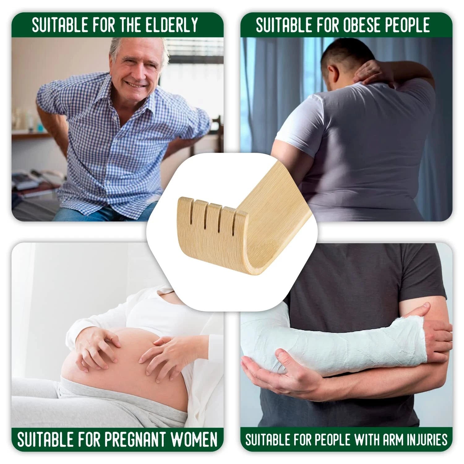 5 Pack Natural Bamboo Back Scratchers Wooden Body Massager for Adult Itch Relief