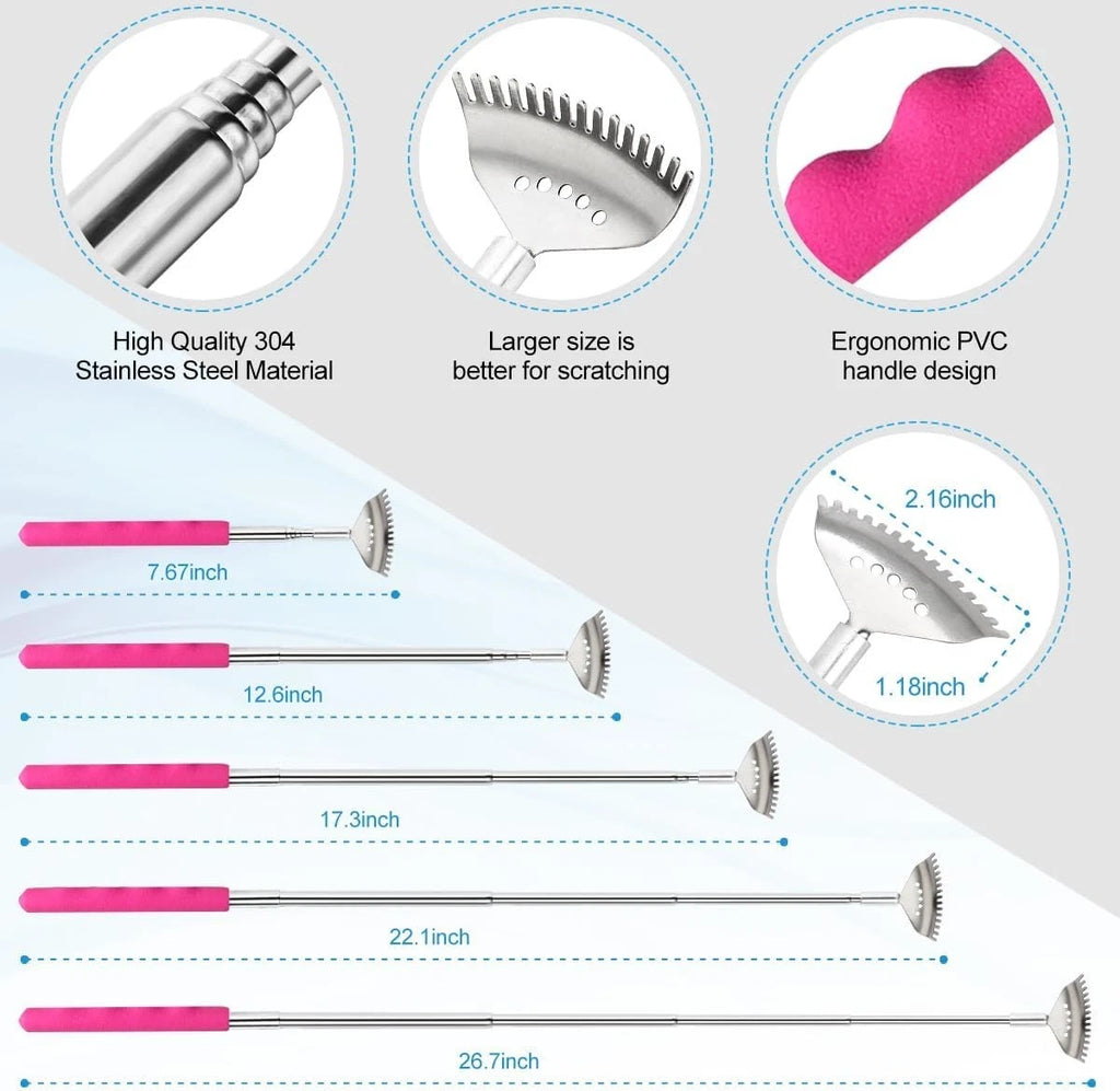Extendable Back Scratcher Set – 3 Unique Designs for Ultimate Comfort in Pink