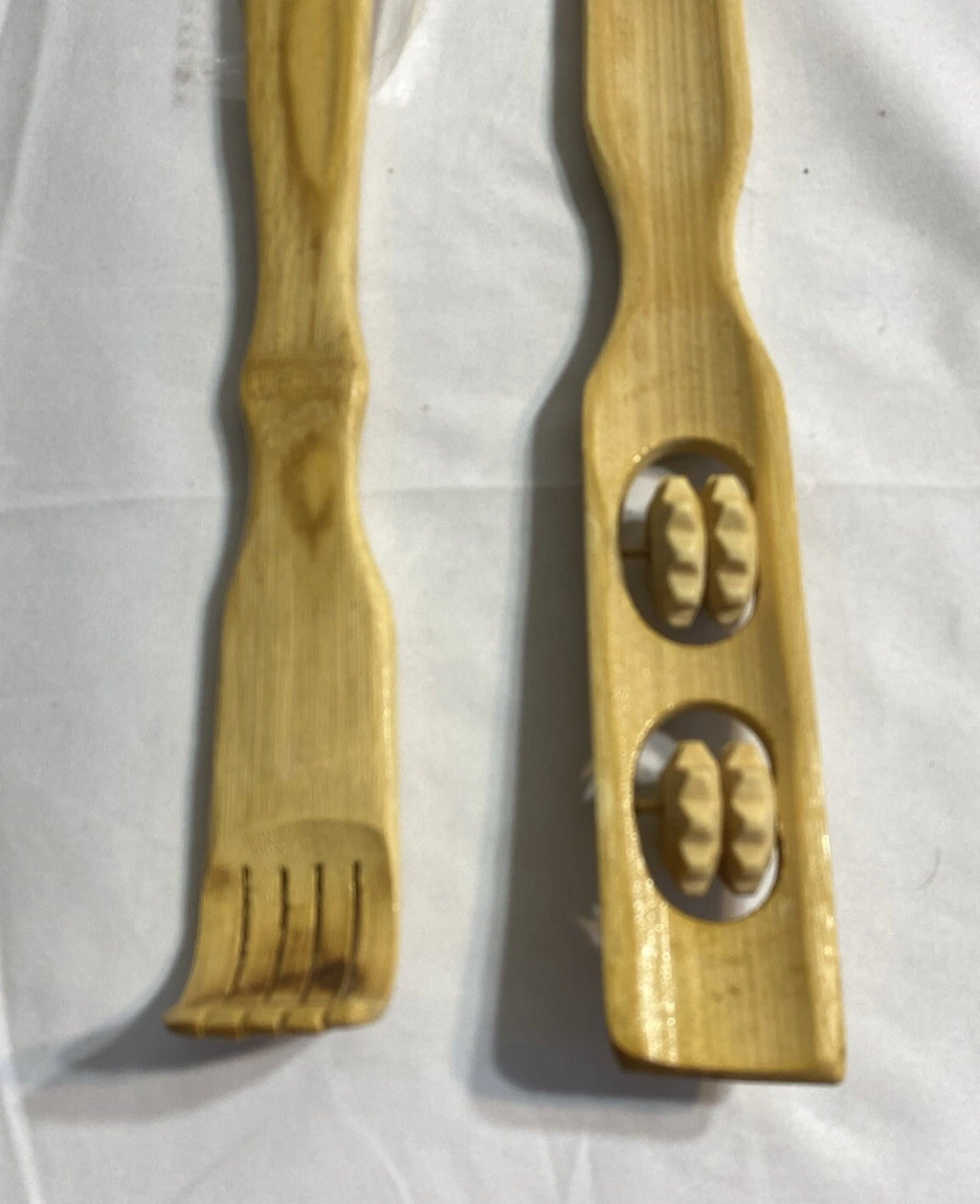 2 New Bamboo Back Scratcher Massager Wooden Body Stick Roller Backscratchers Set