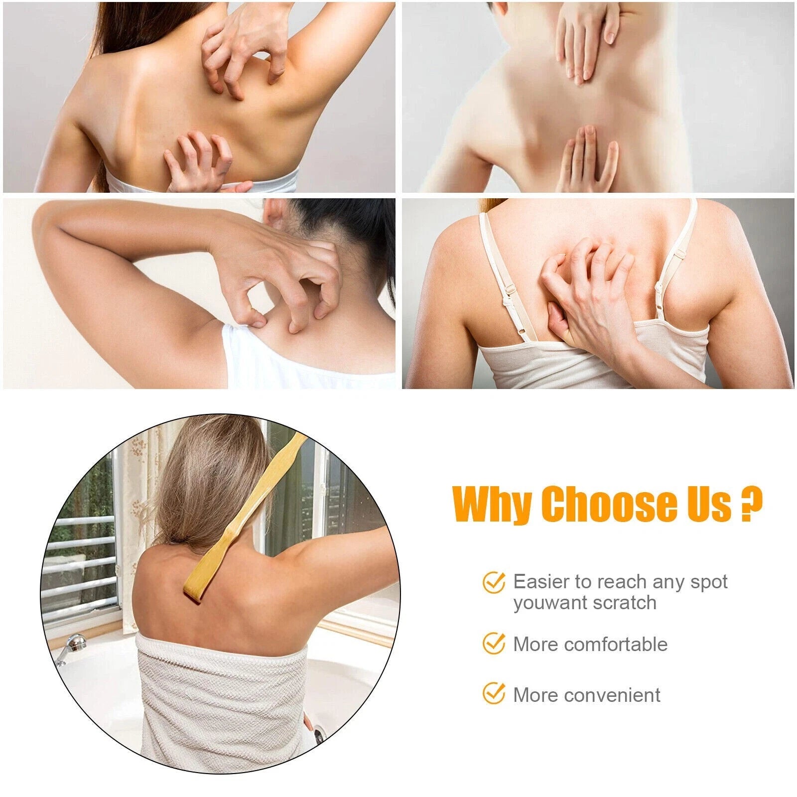 3pcs Long Handle Back Scratcher Natural Bamboo Pick Itch Relief Handcraft Tools