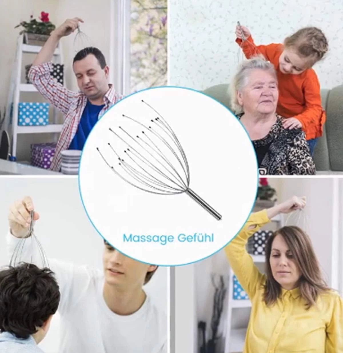 20 Claws Head Scalp Massager and Back Scratchers with 2Pcs Finger Massage Rings