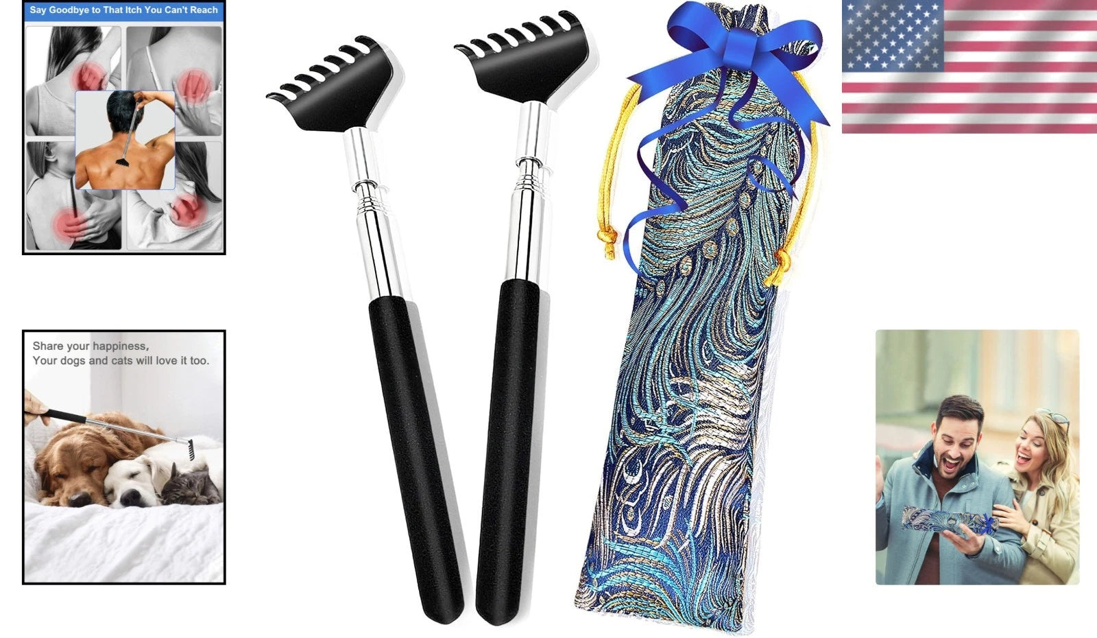 Portable Extendable Back Scratcher 2 Pack - Stainless Steel, Telescoping, Eas...