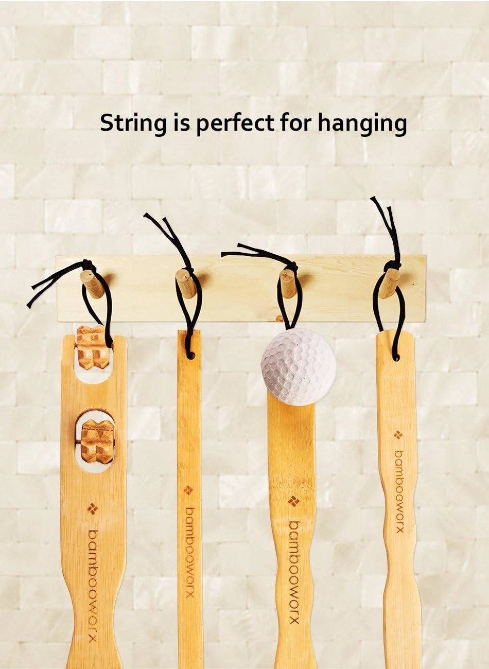 Traditional Bamboo Wooden Back Scratcher - 4 Piece Set, 17.5" Long Handle