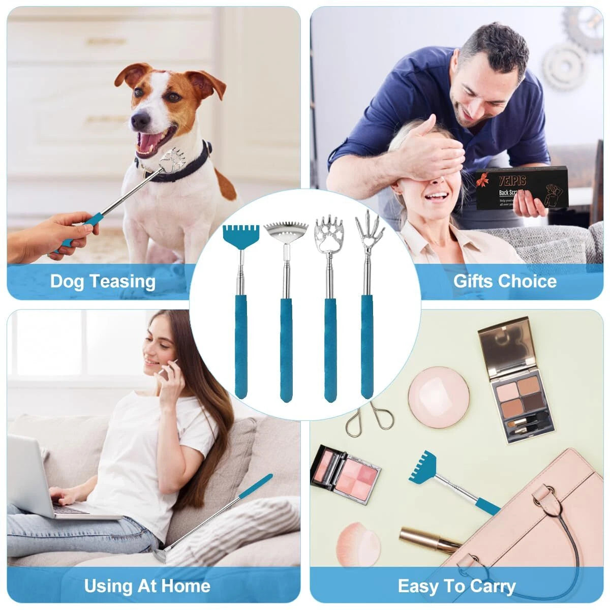 4 Pack Different Back Scratcher Metal Back Massager Set Extendable Portable T...