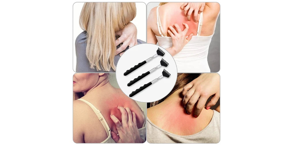 Back Scratcher Extendable Portable Massager Rubber Handles Black Durable 3 Pack