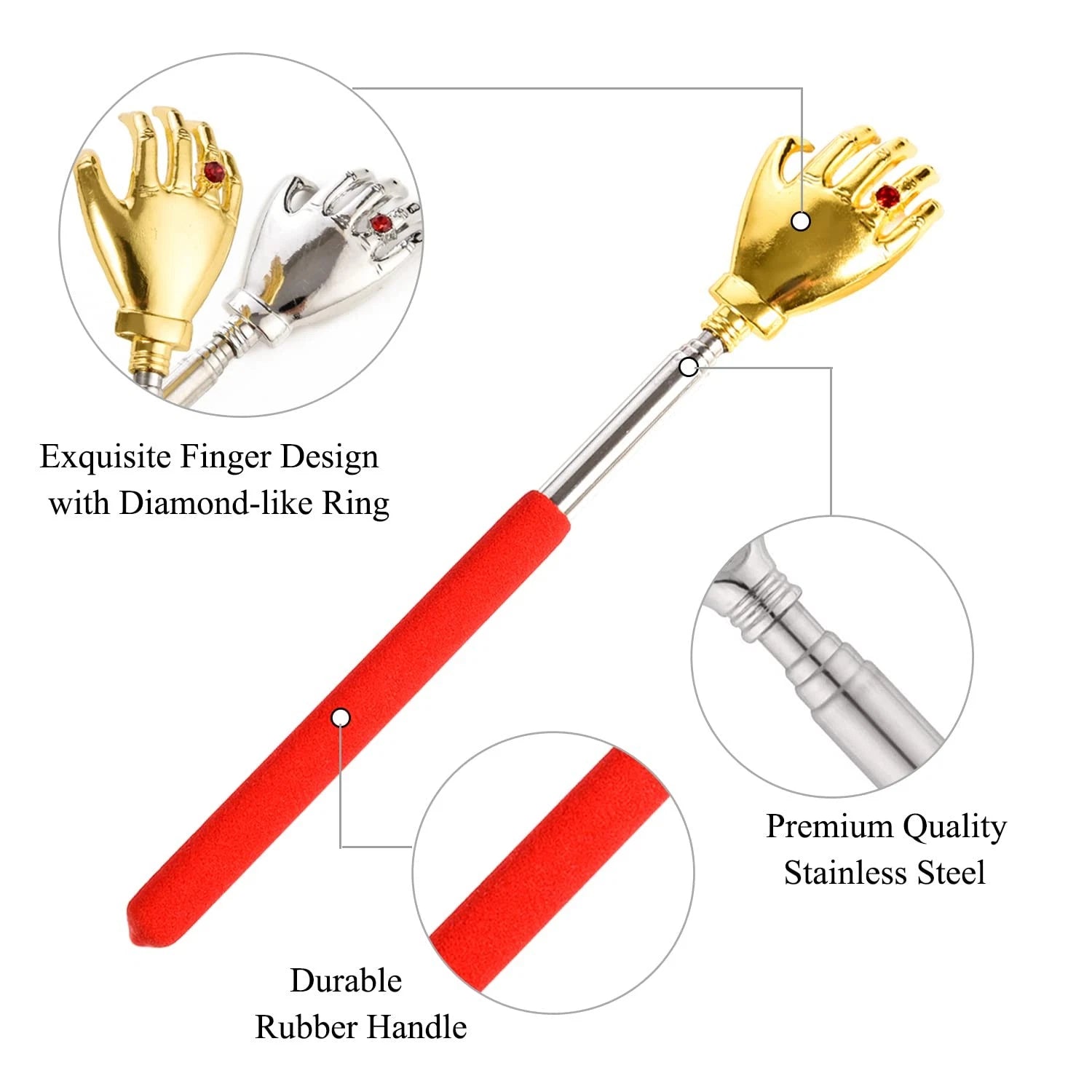 Telescopic Back Scratcher Extendable Handle Portable Stainless Steel Hand Mas...