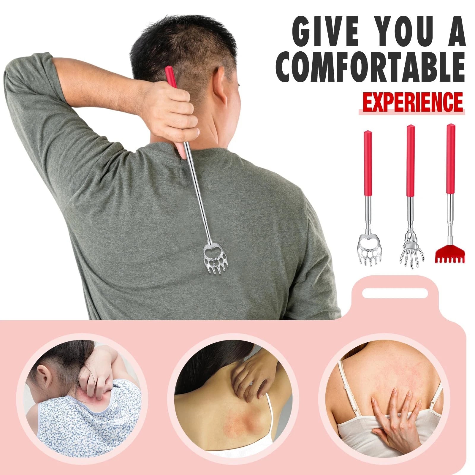 60 Pcs Massage Gifts for Men Women Back Scratcher with Rubber Handles Metal E...