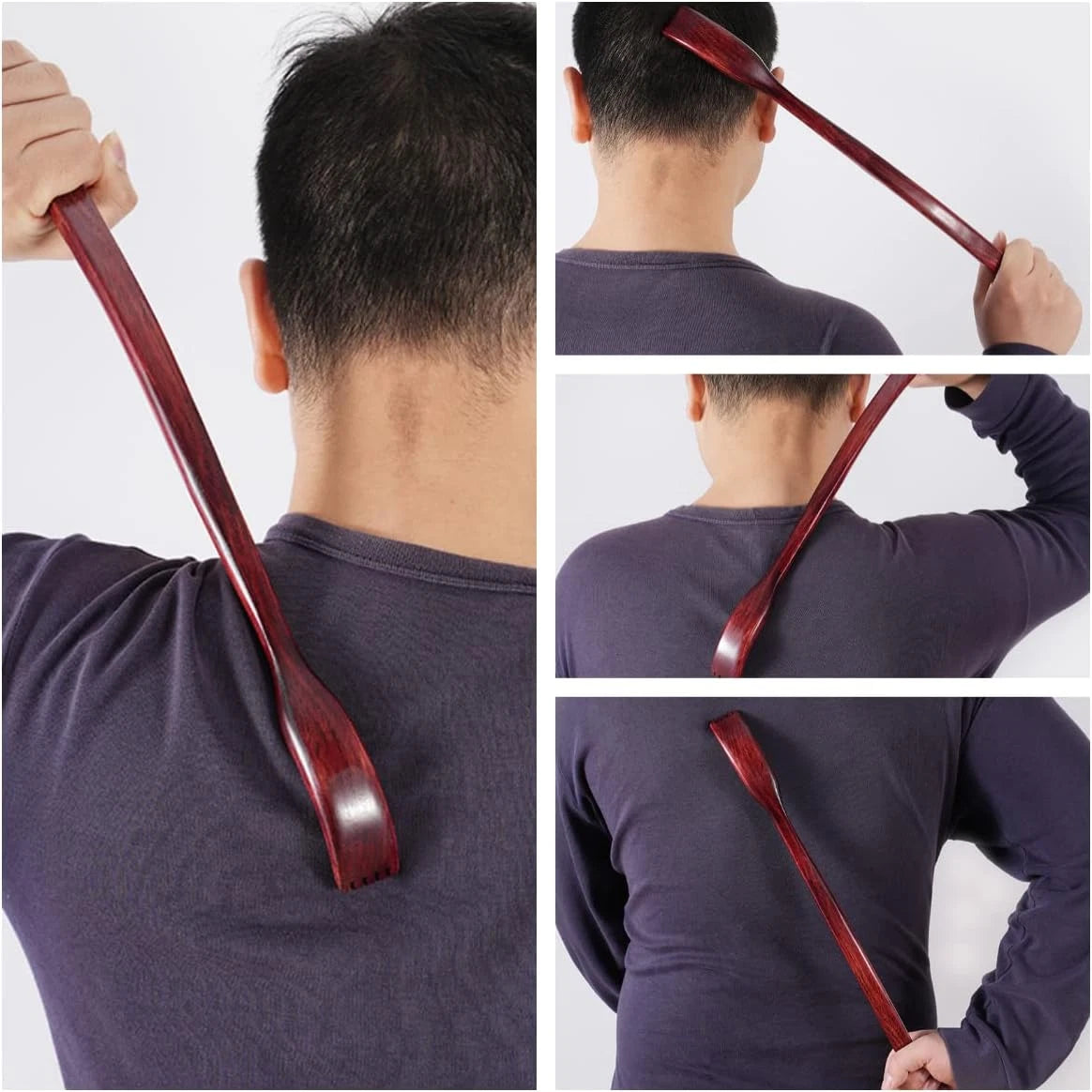 Oversized Wooden Back Scratcher: 18'' Extended Curved Handle for Better Reach, H