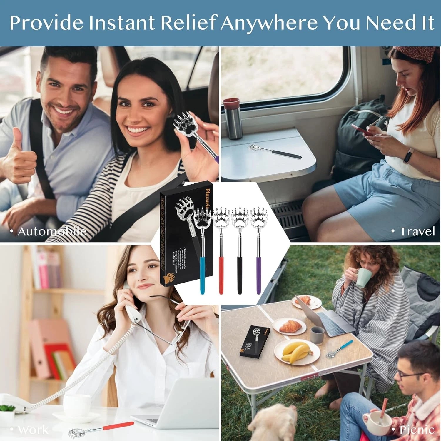 Extendable & Collapsible Stainless Steel Back Massager & Scratcher (4 Pack)