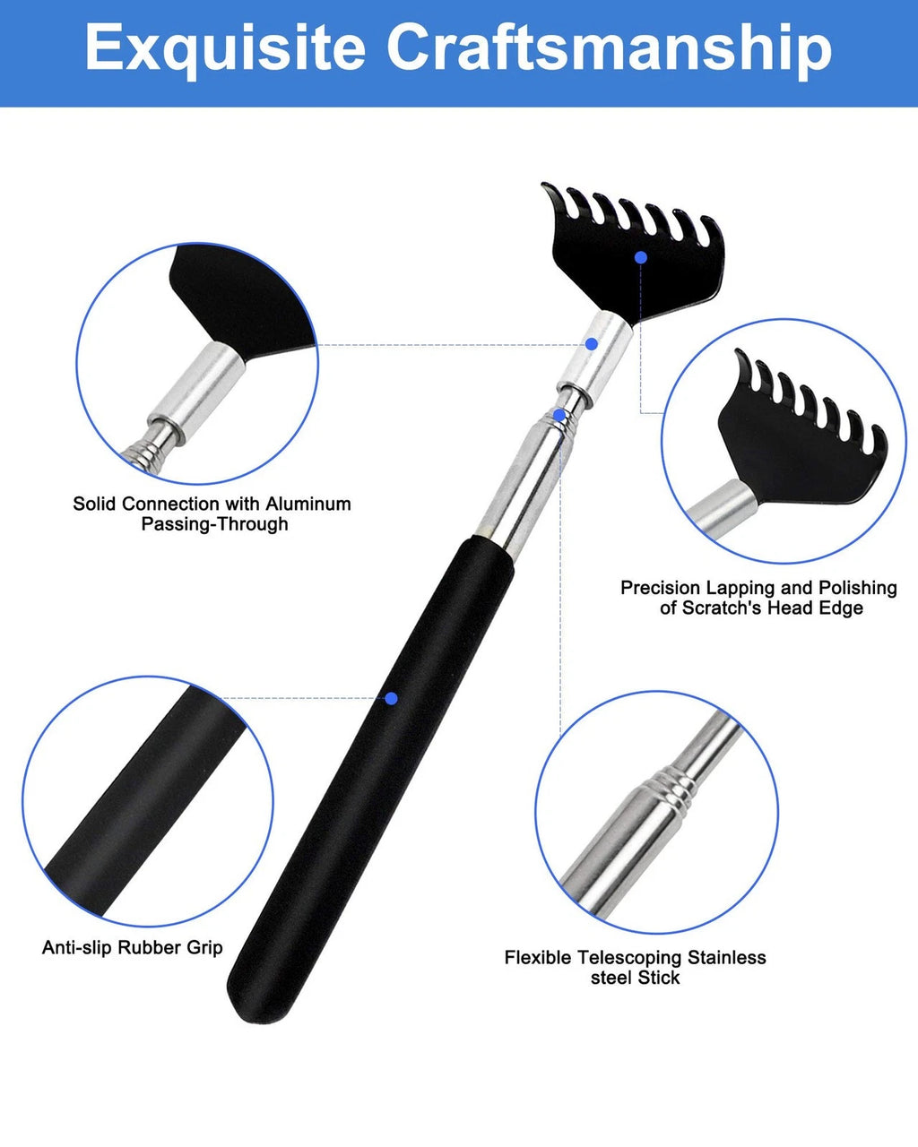 Portable Extendable Back Scratcher, 2 Pack Metal Telescoping Backscratchers for