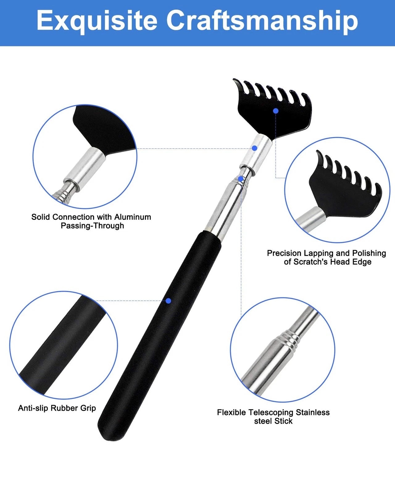 Portable Extendable Back Scratcher, 2 Pack Metal Telescoping Backscratchers for
