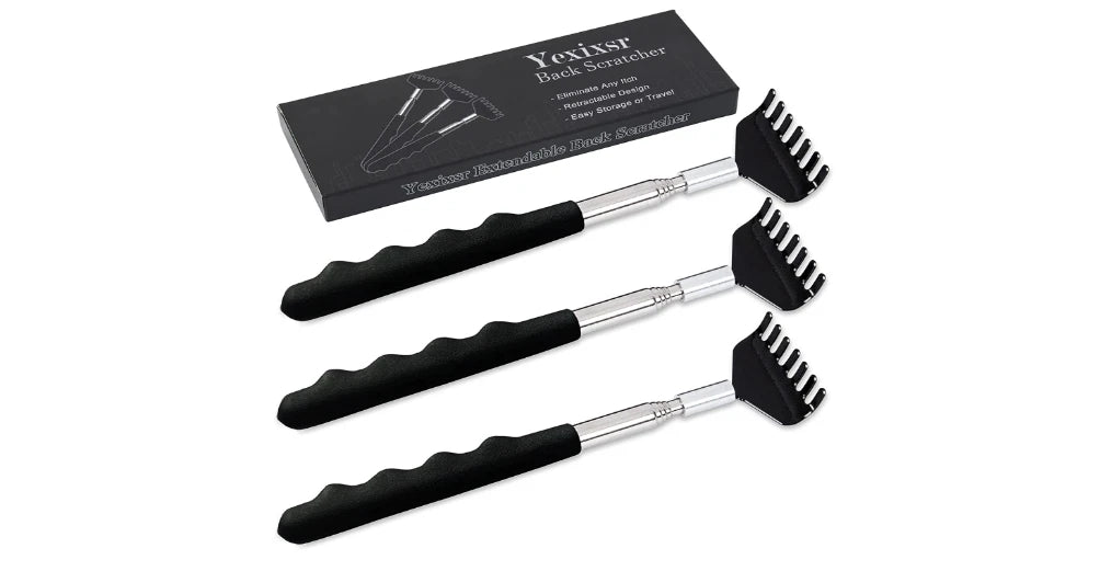 Back Scratcher Extendable Portable Massager Rubber Handles Black Durable 3 Pack