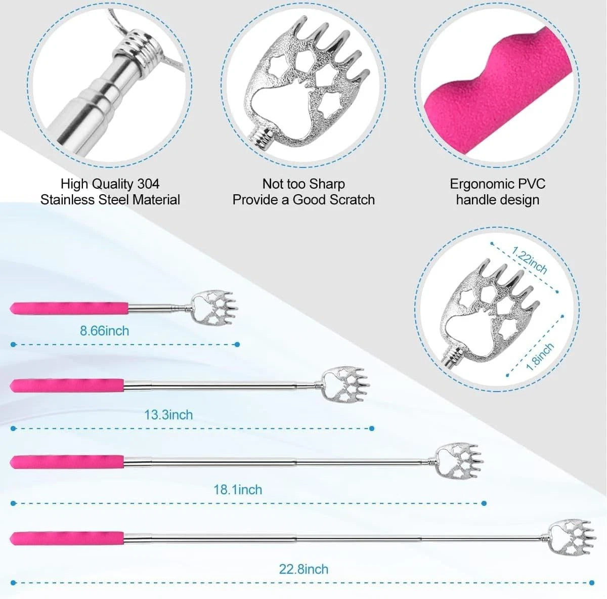 Extendable Back Scratcher Set – 3 Unique Designs for Ultimate Comfort in Pink