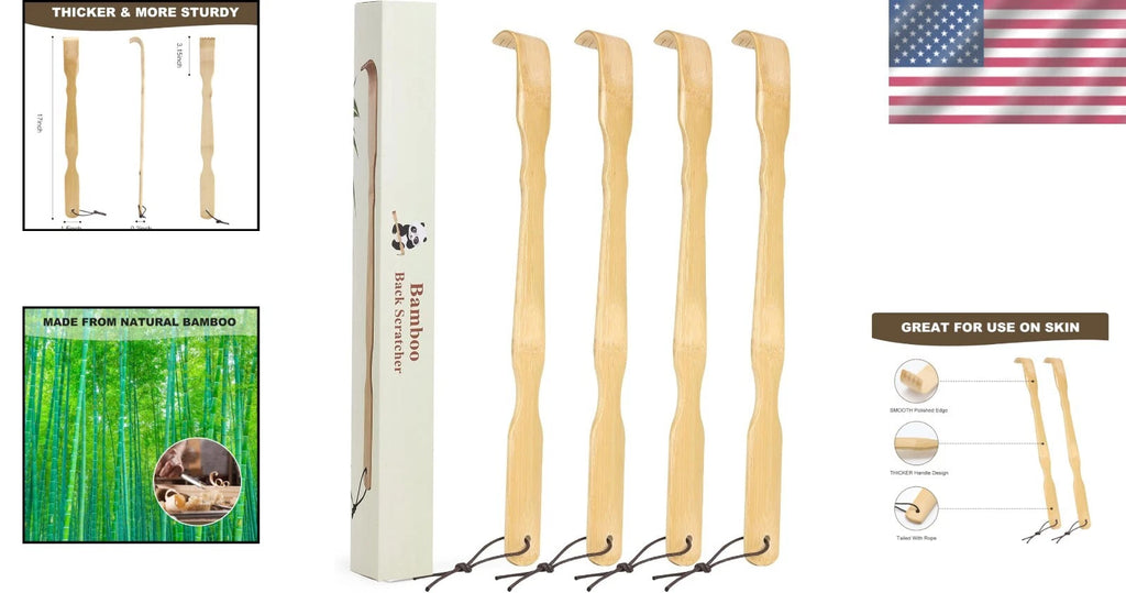 Comfortable 4-Pack Bamboo Back Scratchers - 17 Inch for Hard-to- Itches