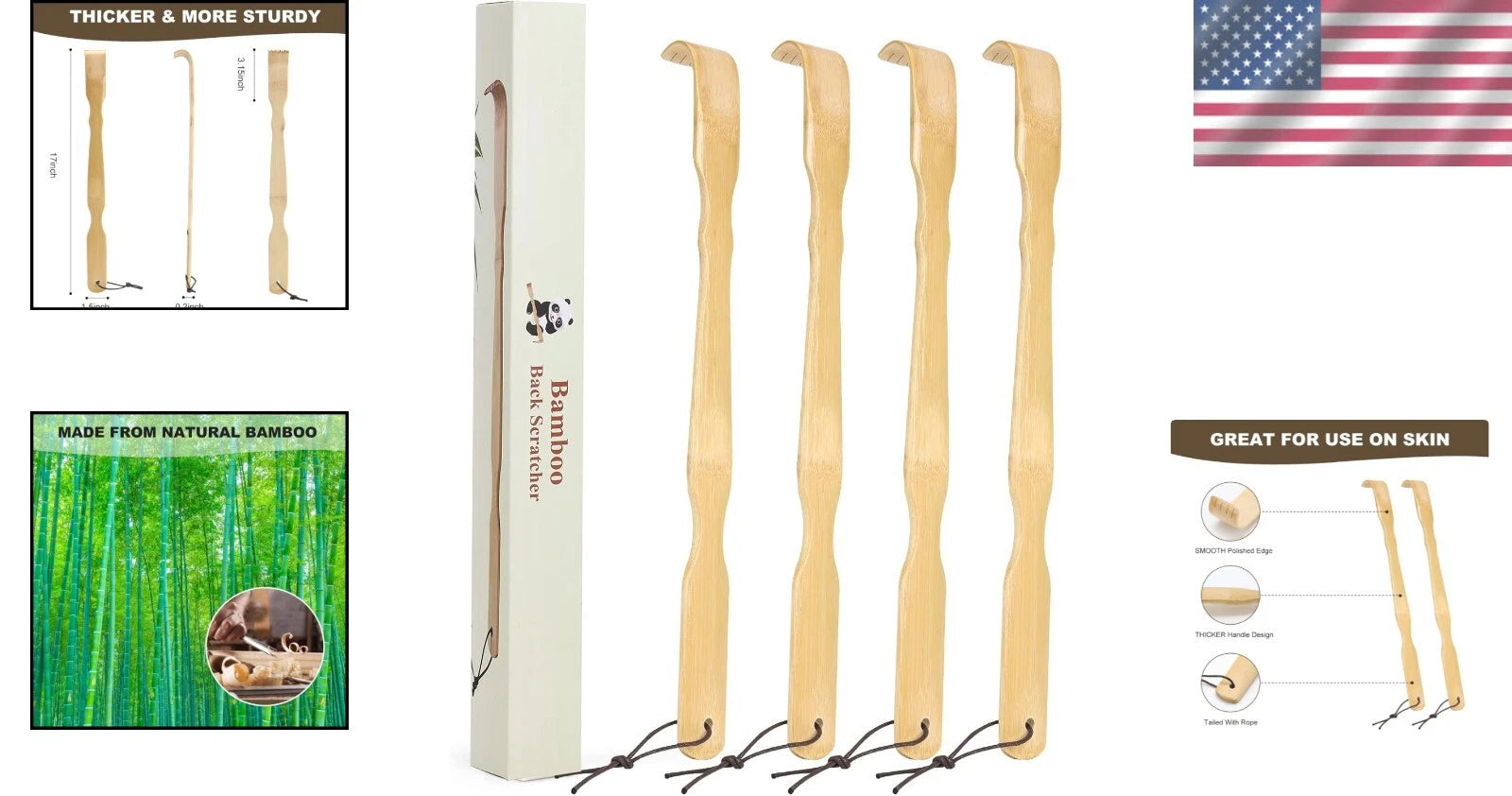 Comfortable 4-Pack Bamboo Back Scratchers - 17 Inch for Hard-to- Itches