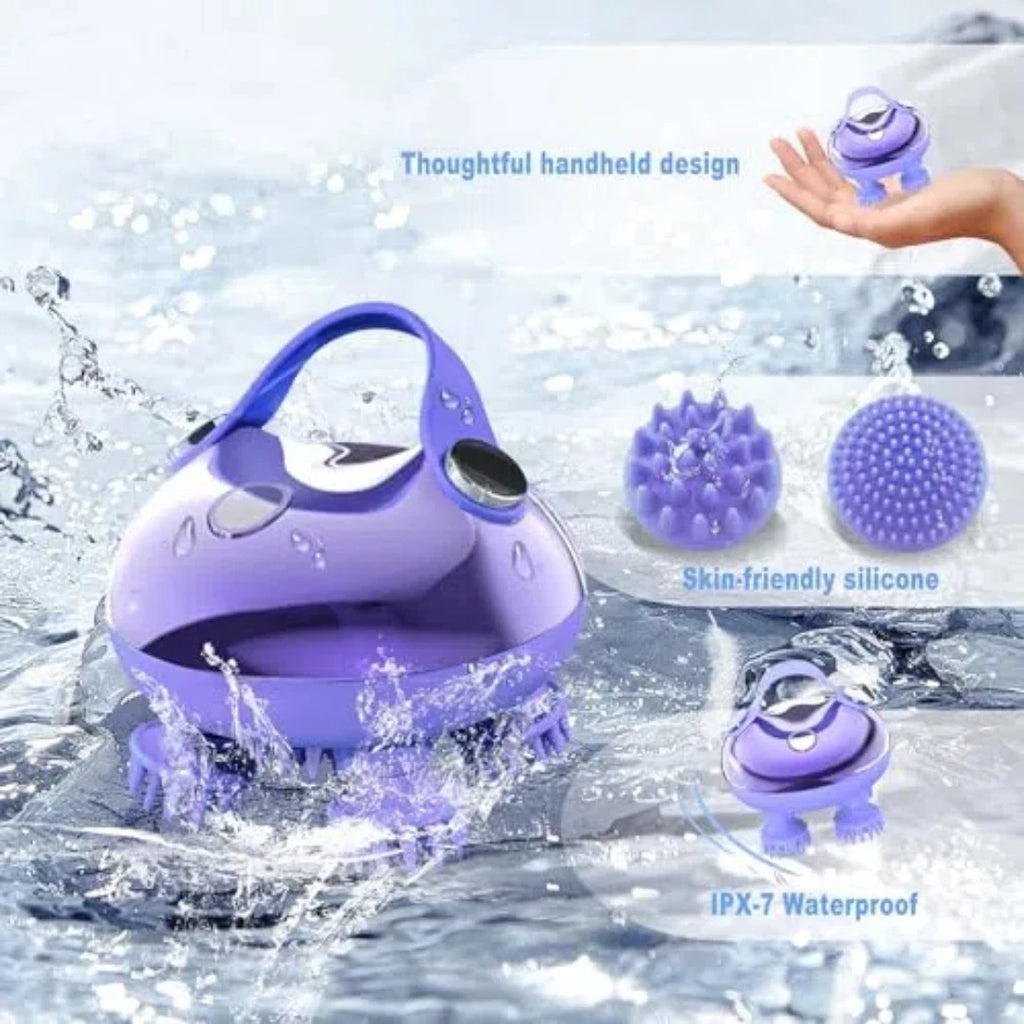 Scalp Massager Electric Waterproof Handheld, 3 Speeds, 8 Claws, Purple