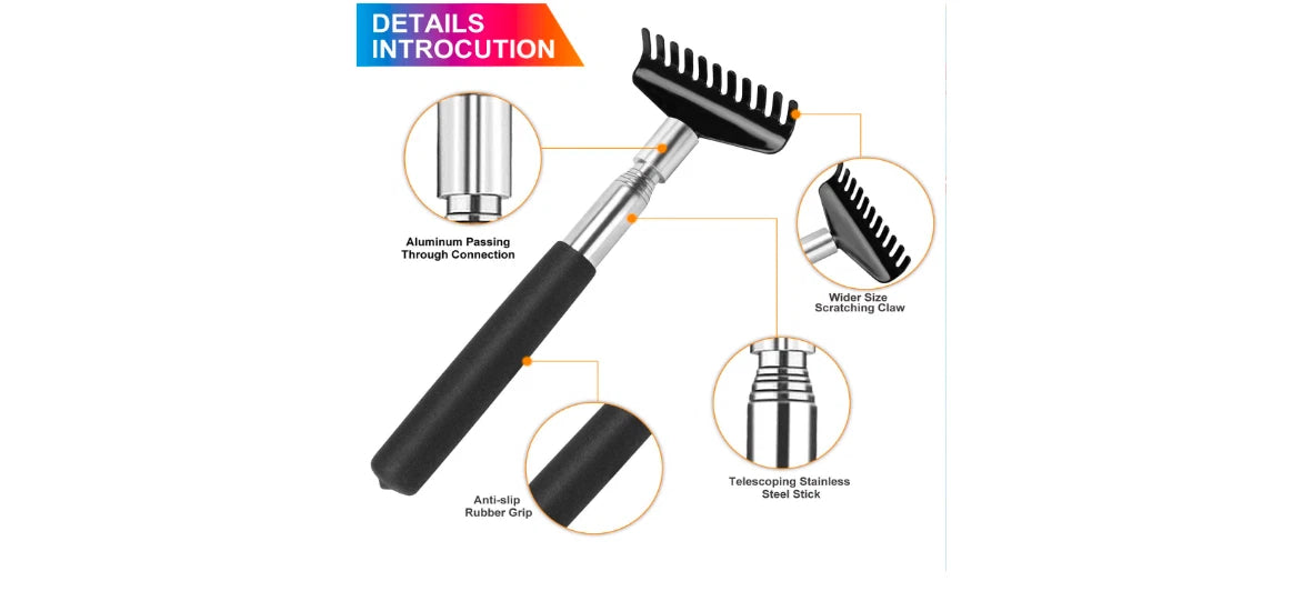 Back Scratcher Tool Extendable Portable Oversized Upgraded Steel Stainless Metal