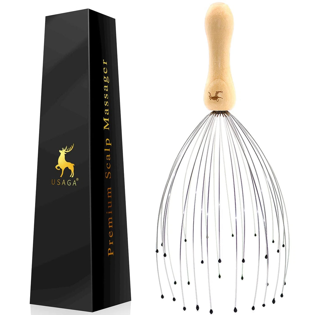 32 Fingers Head Massager Scalp Scratcher Relaxing Wooden Handle 1 Pack
