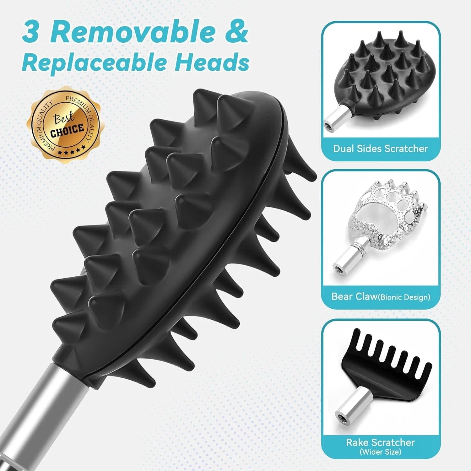 Telescoping Back Scratcher with 3Pcs Detachable Heads, Gifts for Christmas