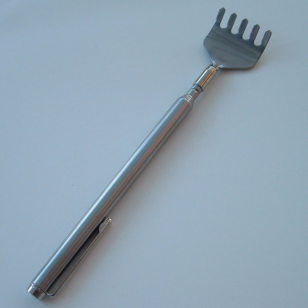 4 Plain Telescoping / Telescopic Metal Back Scratcher w. Pen Clip and 5 Prongs