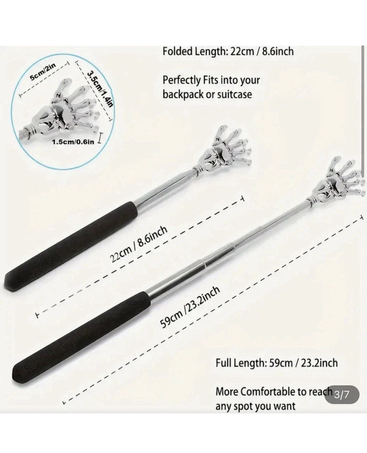 Skeleton / RAKE BACK SCRATCHER Metal Extending Massager Telescopic Portable UK