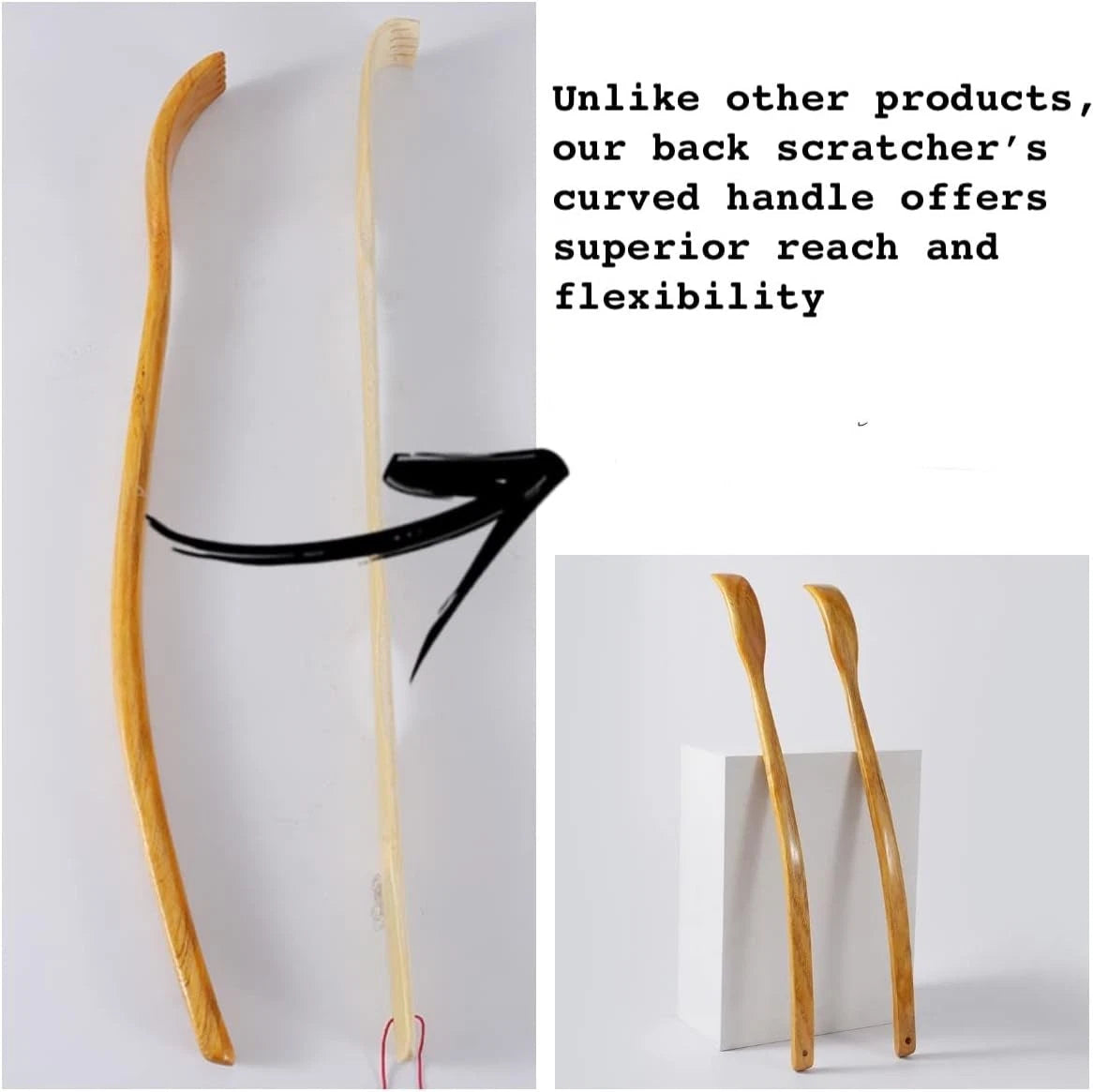 Oversized Wooden Back Scratcher: 18'' Extended Curved Handle for Yellow