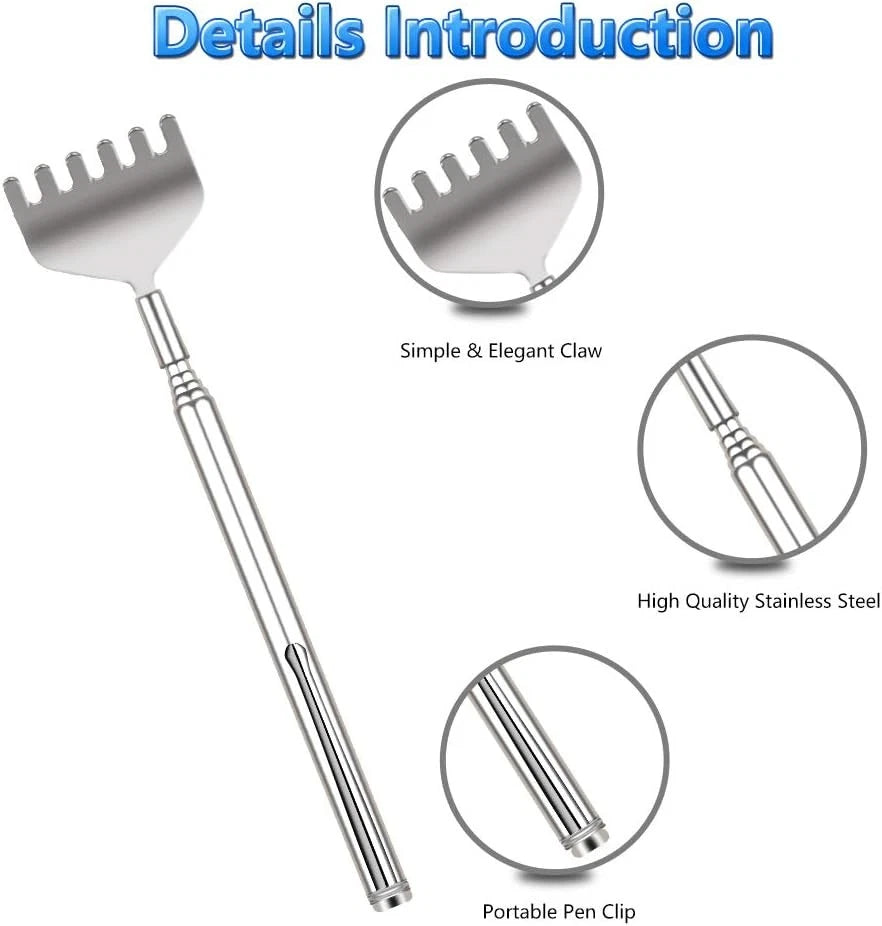 Extendable Back Scratcher for Men 3 Pack Portable Telescopic Metal Silver