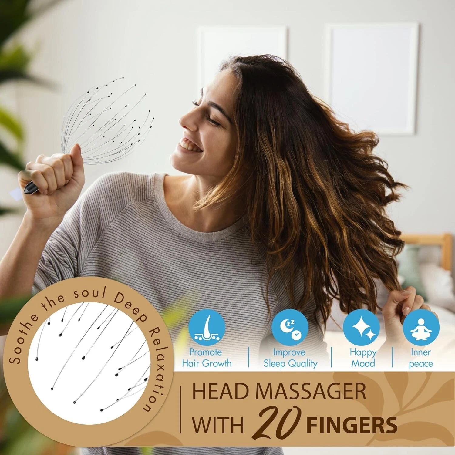 Head Massager 20 Fingers Scalp Massager Head Scratcher, Back Massager Back Sc...