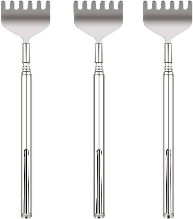 Extendable Back Scratcher for Men 3 Pack Portable Telescopic Metal Silver