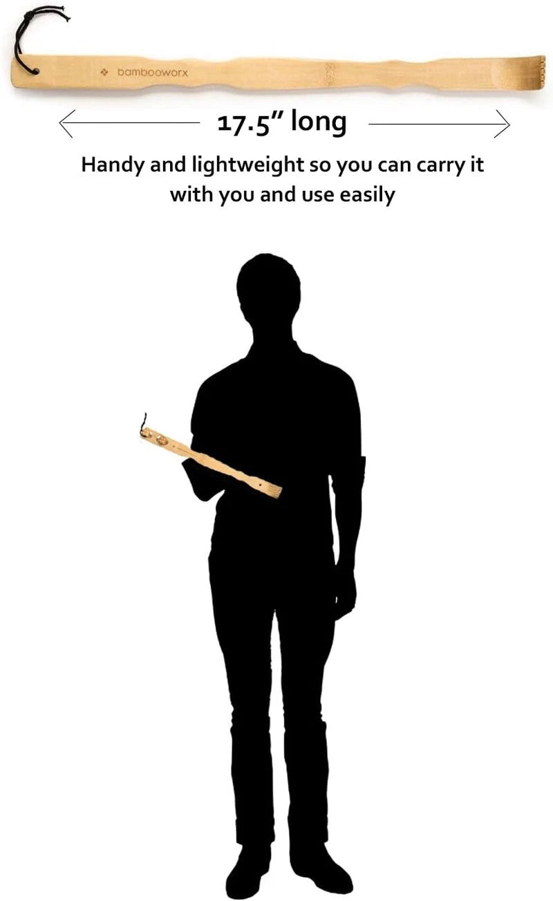 Traditional Bamboo Wooden Back Scratcher - 4 Piece Set, 17.5" Long Handle