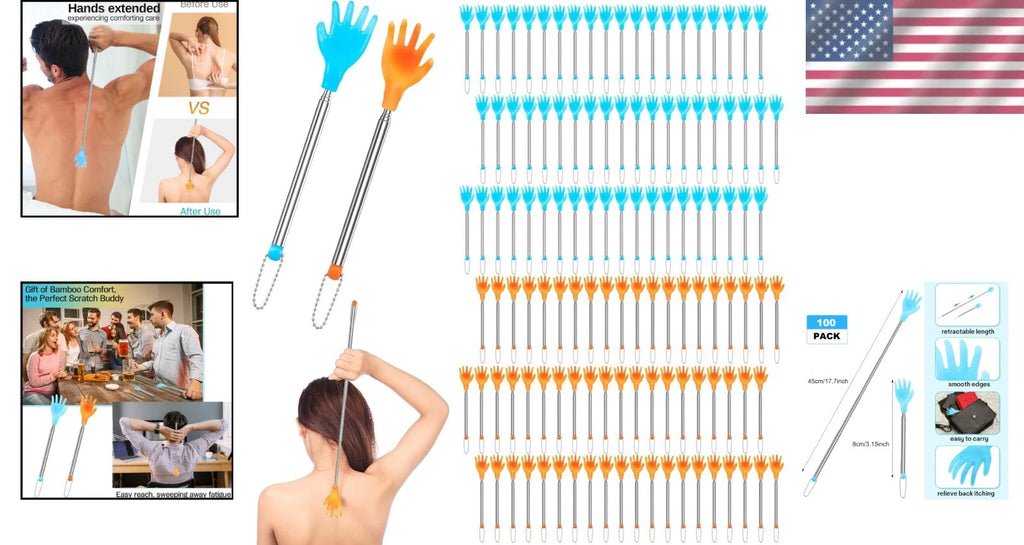 100 Pcs Extendable Back Scratcher Set - Telescopic Massage Tool in Yellow & Blue