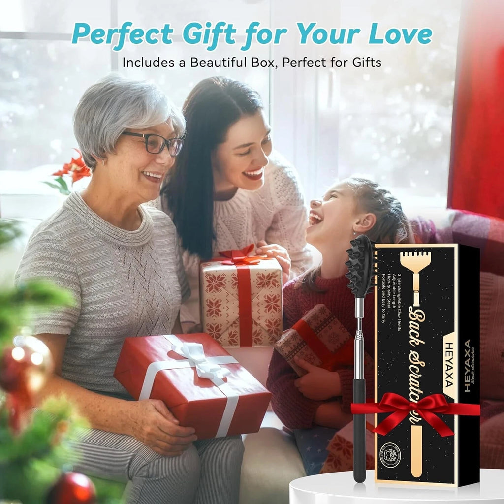 Telescoping Back Scratcher with 3Pcs Detachable Heads, Gifts for Christmas