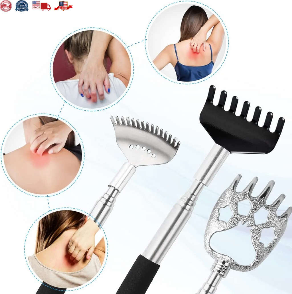 3 Pack Different Back Scratcher Metal Portable Telescoping with Rubber Handles