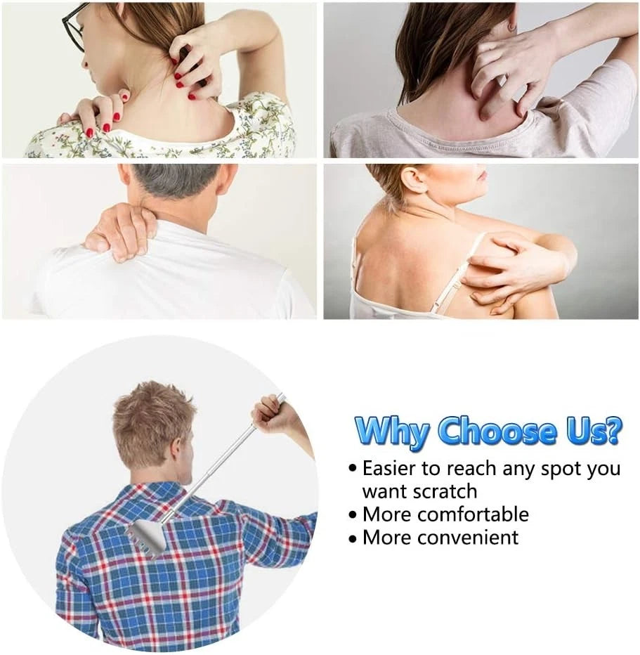 Extendable Back Scratcher for Men 3 Pack Portable Telescopic Metal Silver