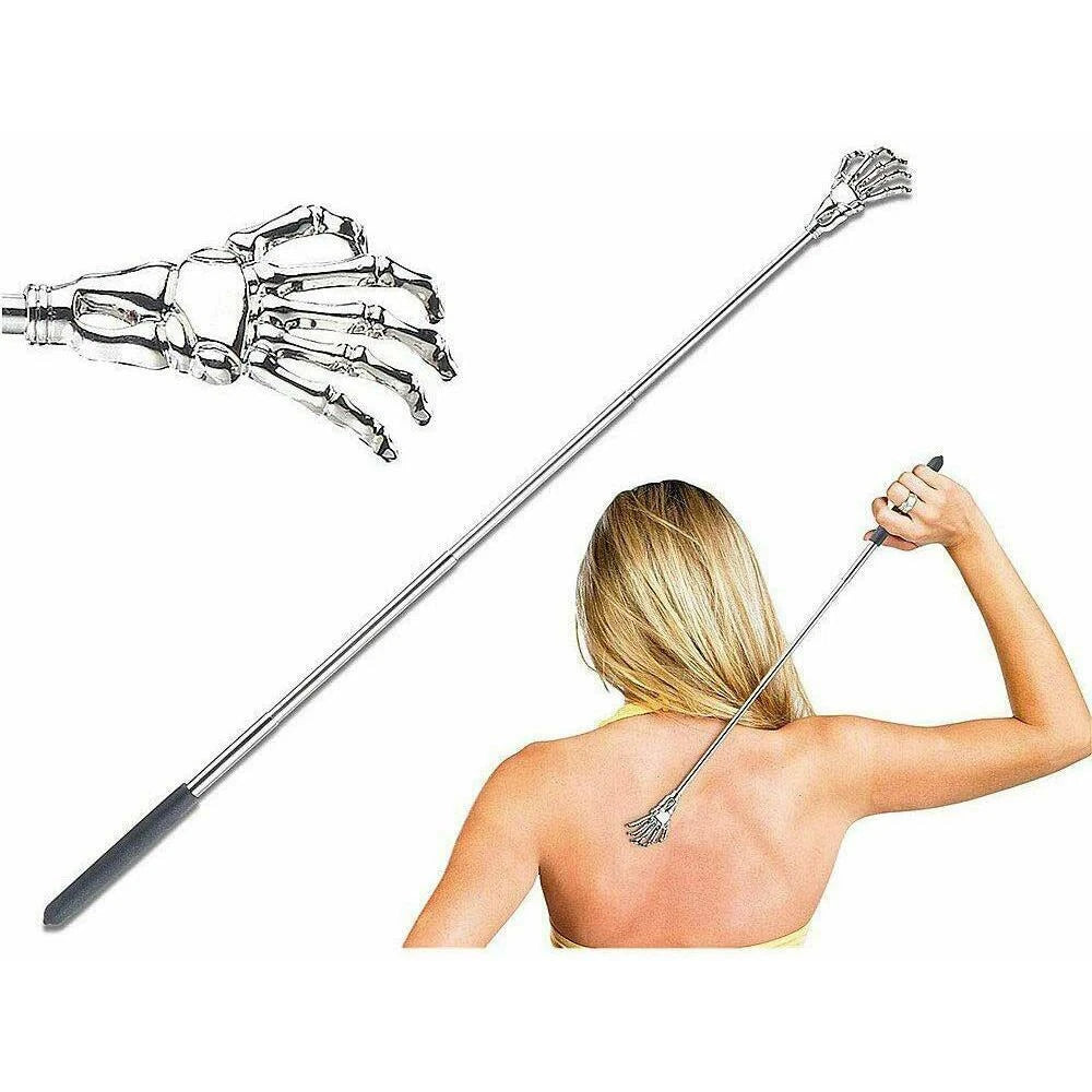 Hand Toy Novelty Extendable Back Scratcher Metal Ghost Skeleton Massage Blue