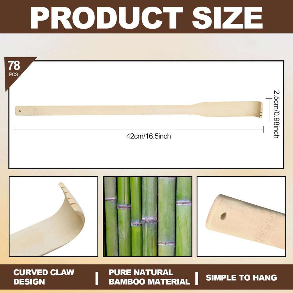 78 Pcs Bamboo Back Scratcher for Itching Relief and Body Massage Bulk Wooden Lon