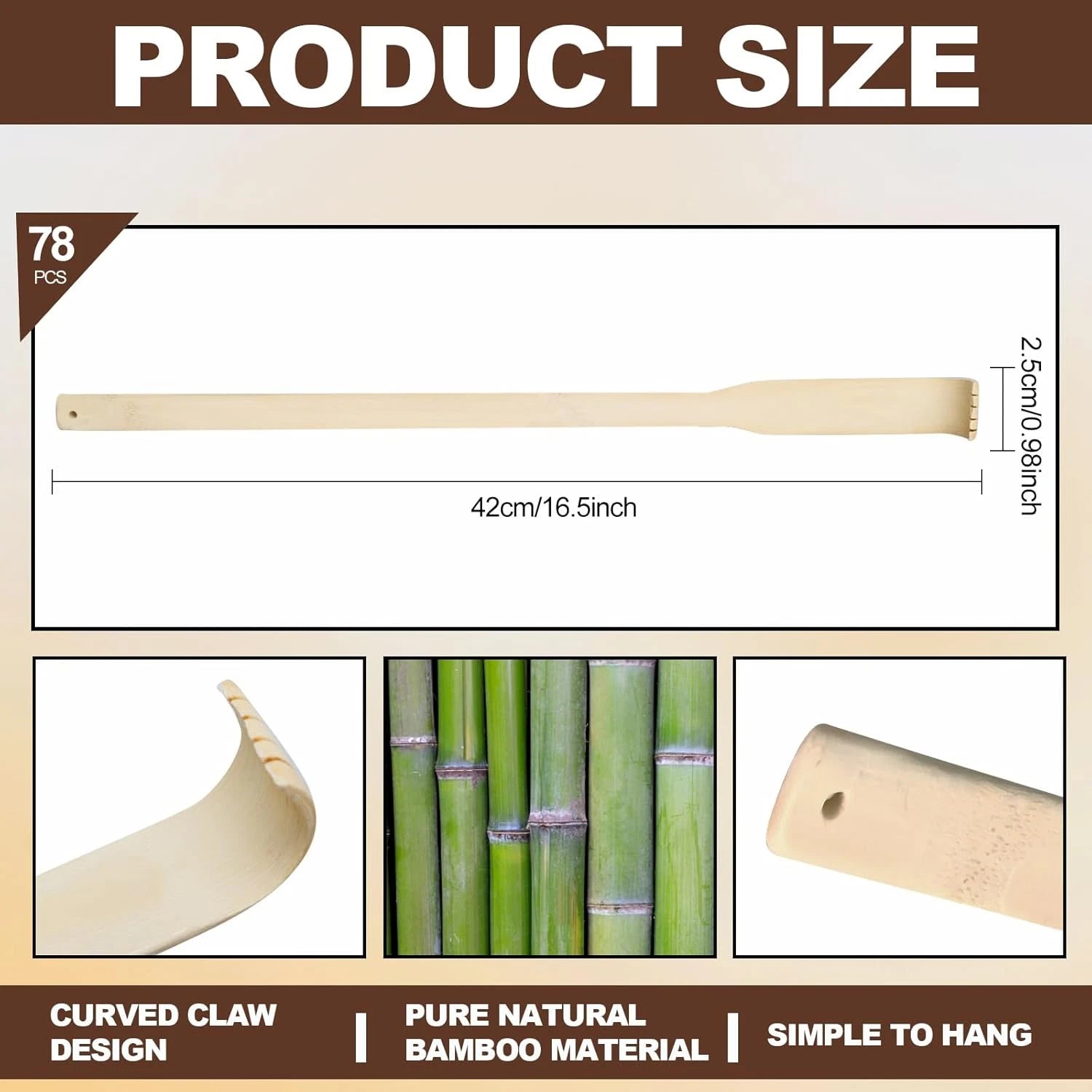 78 Pcs Bamboo Back Scratcher for Itching Relief and Body Massage Bulk Wooden Lon