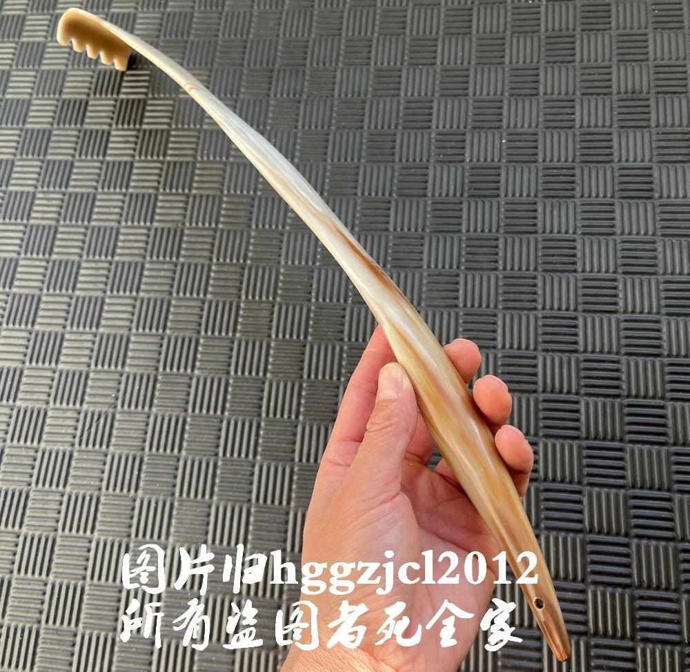 Unique 19" Long Natural Horn Carved Back Scratcher Health Massage Tool Gift