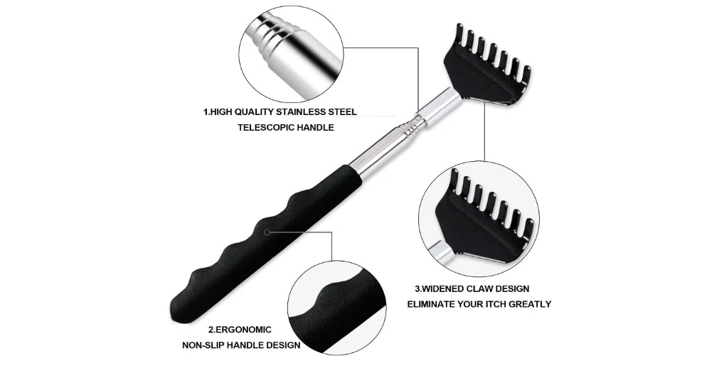 Back Scratcher Extendable Portable Massager Rubber Handles Black Durable 3 Pack
