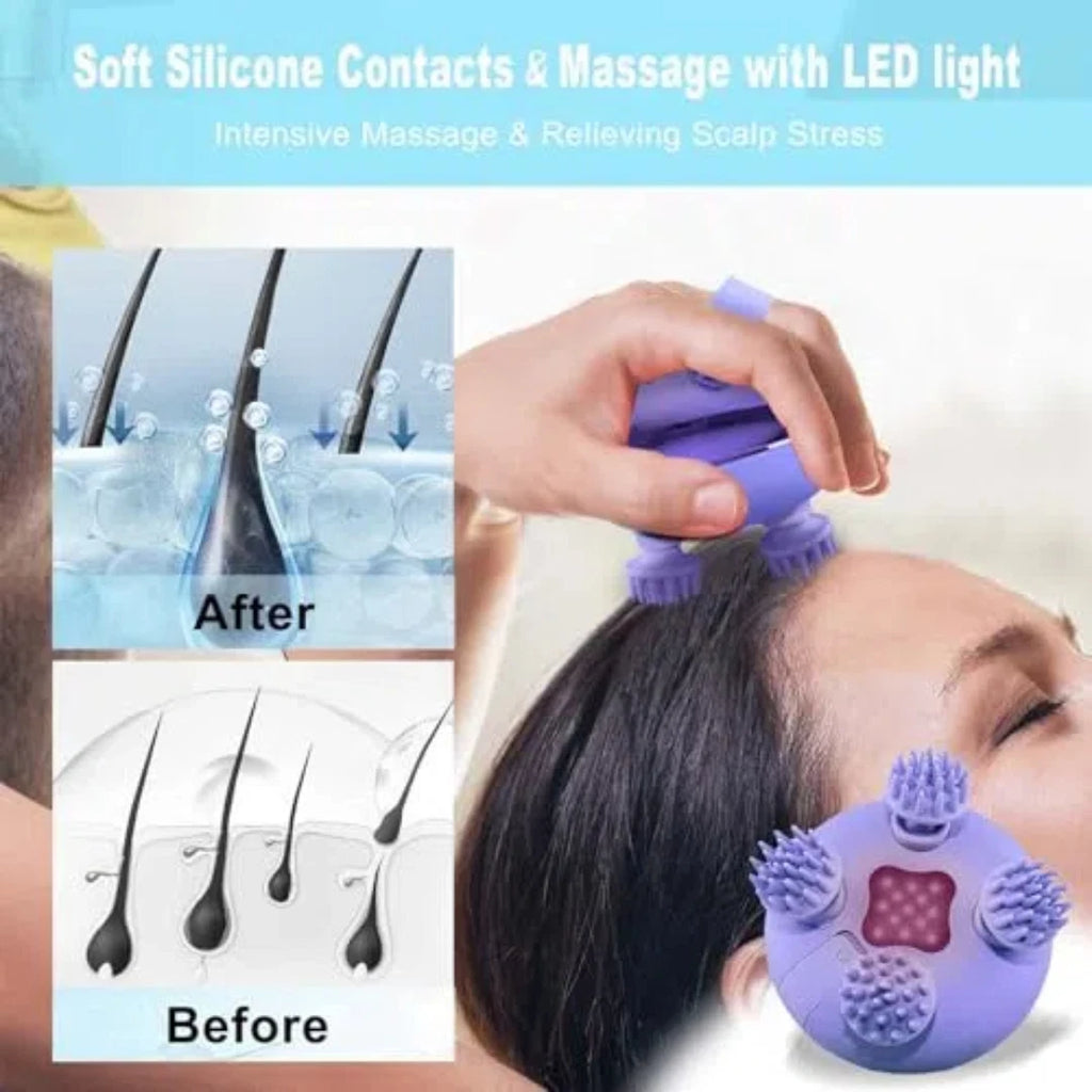 Scalp Massager Electric Waterproof Handheld, 3 Speeds, 8 Claws, Purple