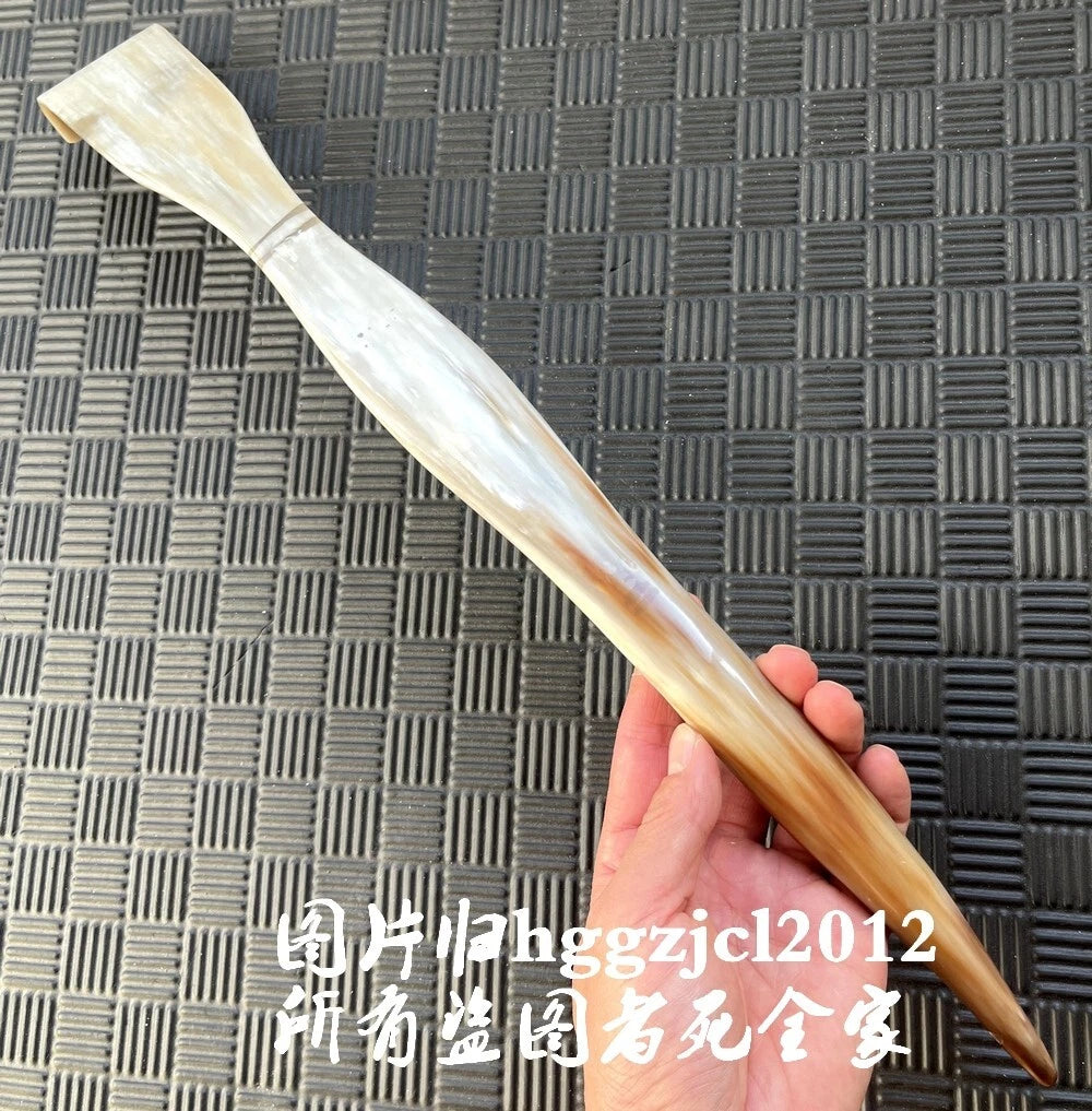 Unique 19" Long Natural Horn Carved Back Scratcher Health Massage Tool Gift