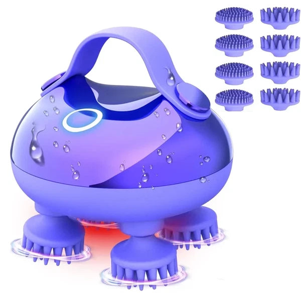 Scalp Massager Electric Waterproof Handheld, 3 Speeds, 8 Claws, Purple