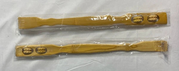 2 New Bamboo Back Scratcher Massager Wooden Body Stick Roller Backscratchers Set