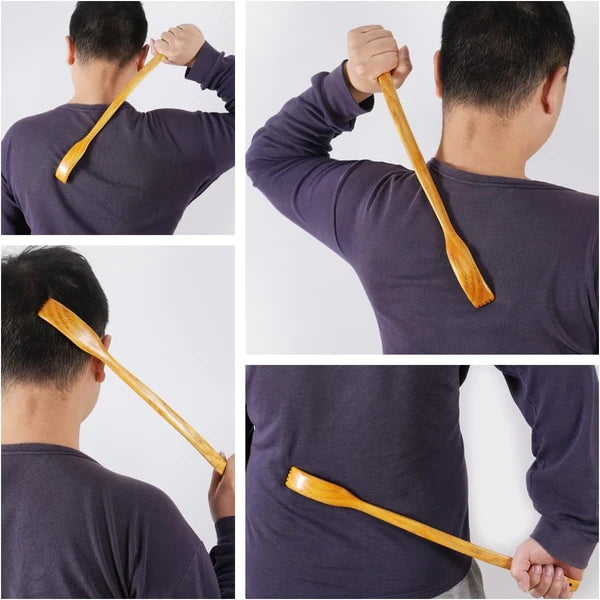 Oversized Wooden Back Scratcher: 18'' Extended Curved Handle for Yellow