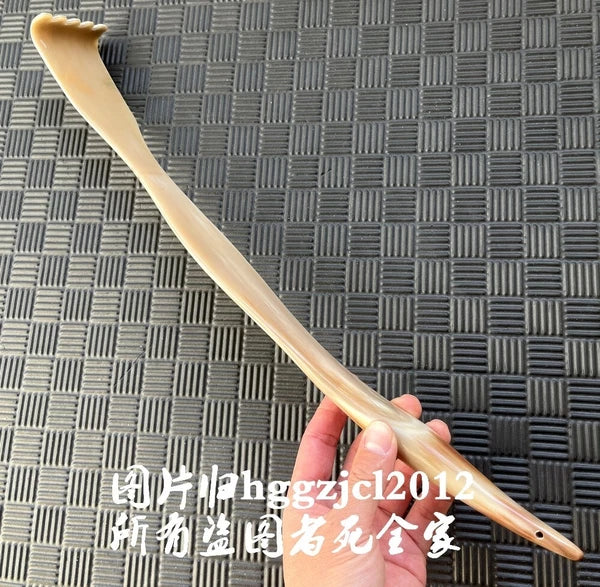 Unique 19" Long Natural Horn Carved Back Scratcher Health Massage Tool Gift