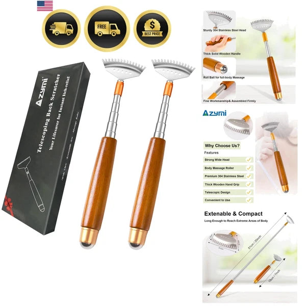 Back Scratchers Telescoping Handheld Massager for Body Face Scalp Feet 2pcs