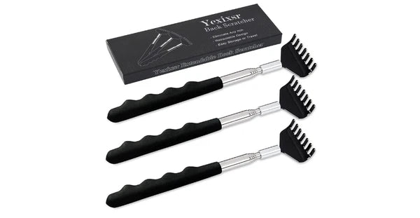 Back Scratcher Extendable Portable Massager Rubber Handles Black Durable 3 Pack