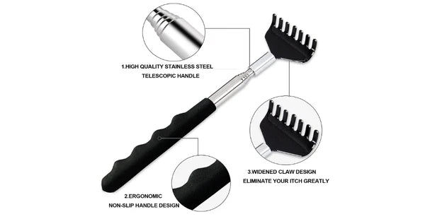 Back Scratcher Extendable Portable Massager Rubber Handles Black Durable 3 Pack